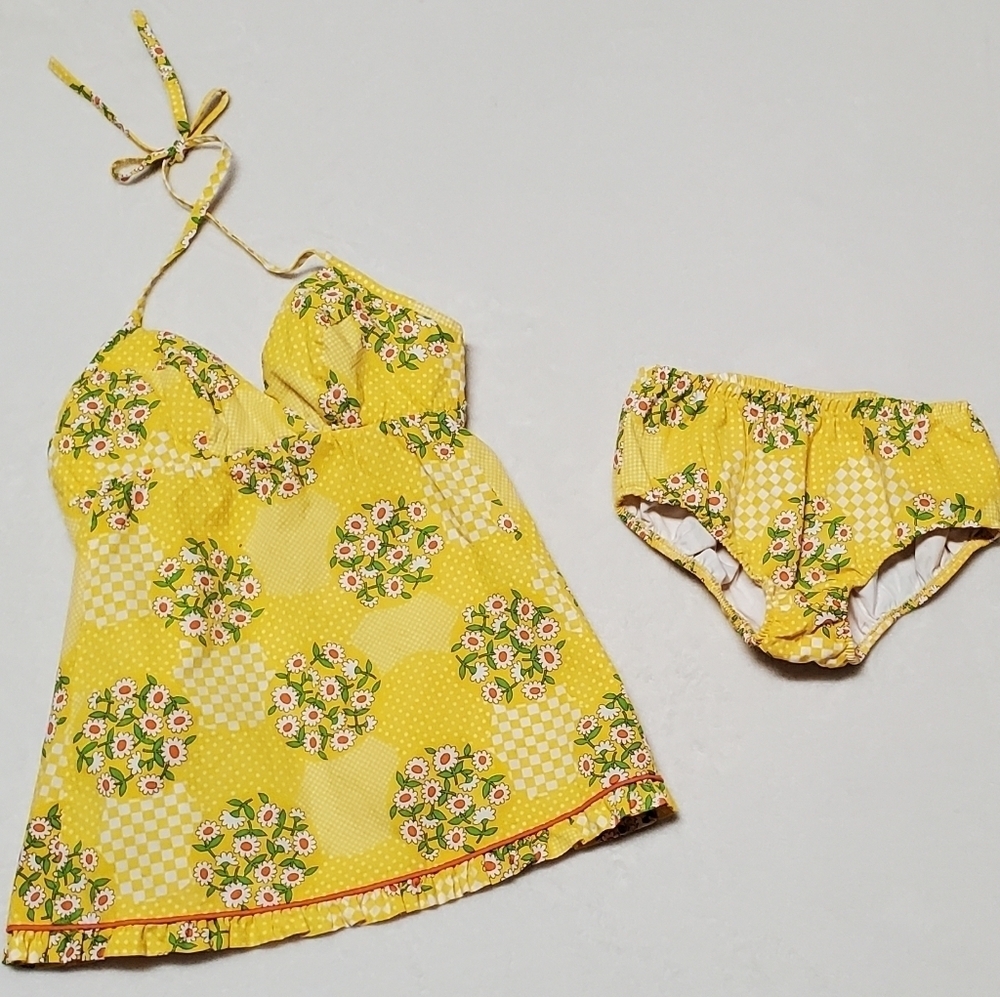 Rare Vintage 1960s Sears JR Bazaar Mod Yellow Checkered Daisy Full Apron Bikini - Picture 2 of 16
